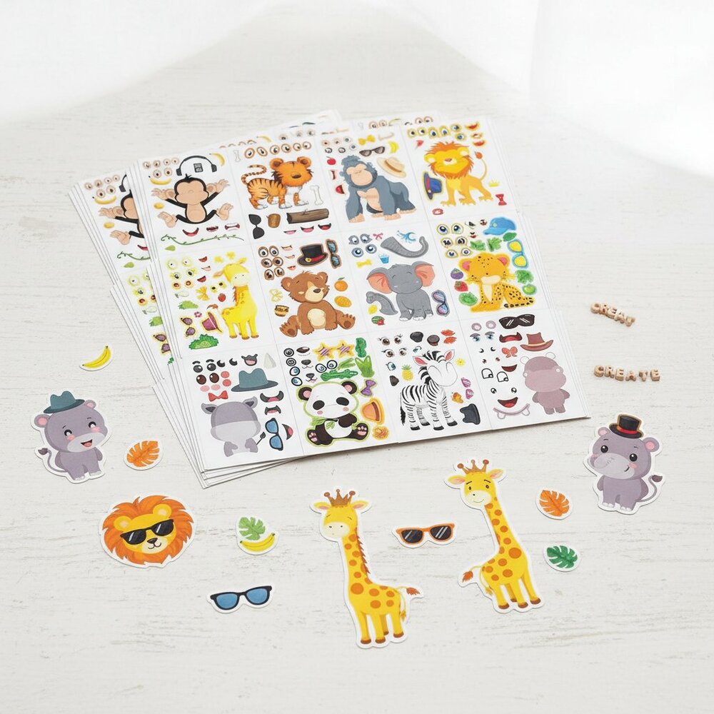 48 Make A Safari Animal Sticker Sheets - Jungle & Zoo Party Favors